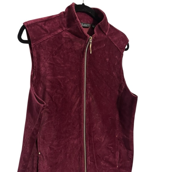 Susan Graver Weekend Ribbed Velour Zip Front Knit Vest Size Small Wine Color L - Picture 4 of 11